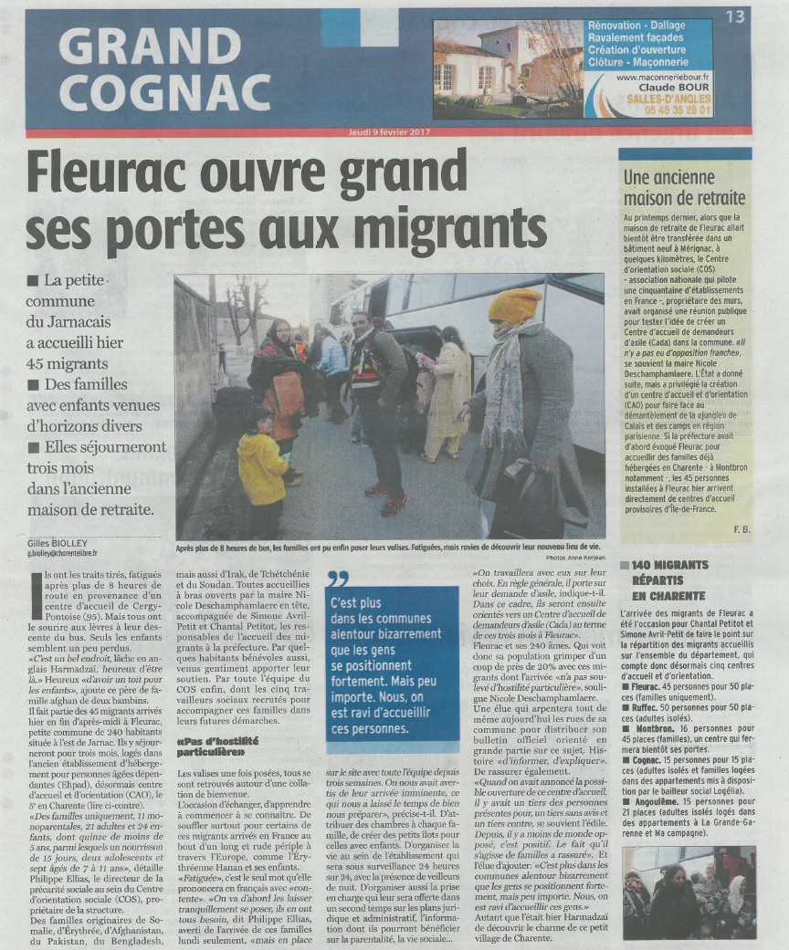 Article Grand Cognac du 9 février 2017